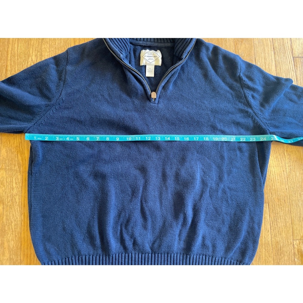 St Johns Bay Mens XL Navy Blue Cotton Quarter Zip Pullover Sweater‎ Mock Neck - Picture 4 of 8